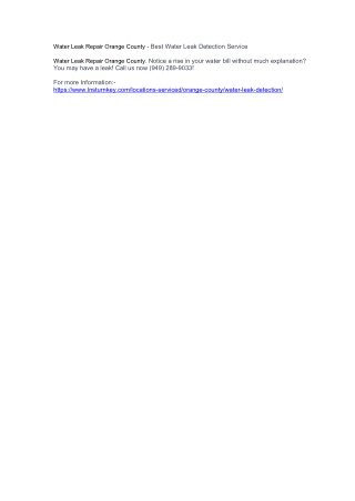 Water Leak Repair Orange County - Best Water Leak Detection Service