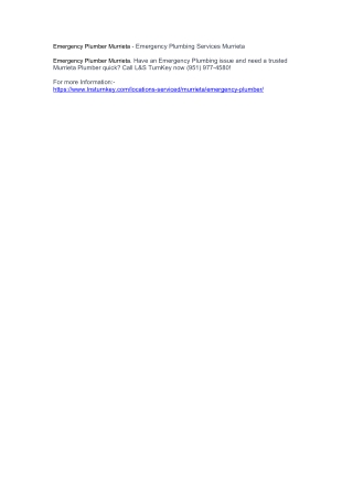 Emergency Plumber Murrieta - Emergency Plumbing Services Murrieta