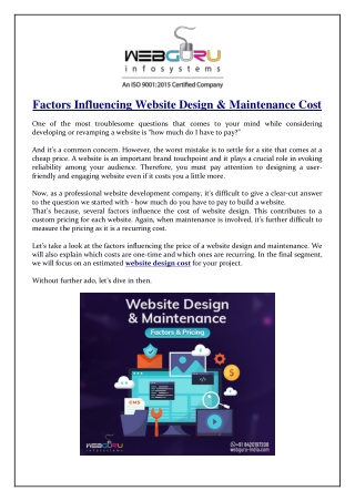 Factors Influencing Website Design & Maintenance Cost