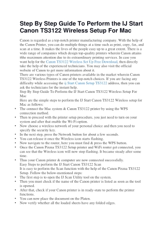 Step By Step Guide To Perform the IJ Start Canon TS3122 Wireless Setup For Mac