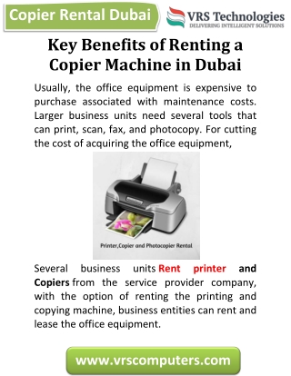 Key Benefits of Renting a Copier Machine in Dubai