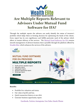 Are multiple reports relevant to advisors under Mutual Fund Software for IFA