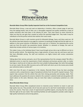 New Car Dealership - Riverside Motor Group