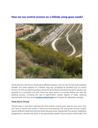 How we can control erosion on a hillside using grass seeds?