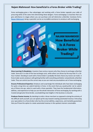 Najam Mahmood- How beneficial is a Forex Broker while Trading?