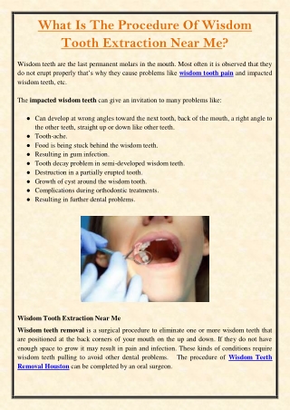 What Is The Procedure Of Wisdom Tooth Extraction Near Me?