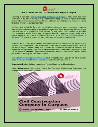 How To Choose The Best Civil construction company in Gurgaon
