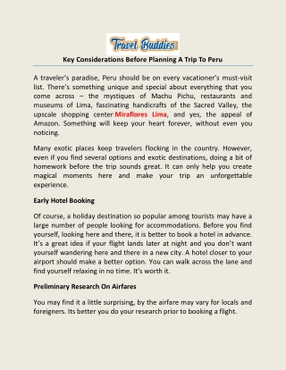 Key Considerations before Planning A Trip To Peru