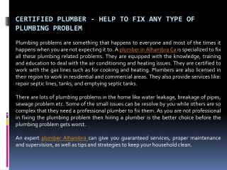 Certified Plumber - Help to Fix Any Type of Plumbing Problem