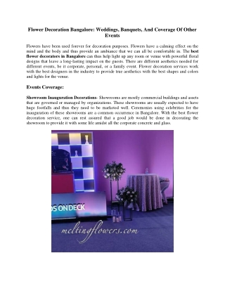 Flower Decoration Bangalore: Weddings, Banquets, And Coverage Of Other Events