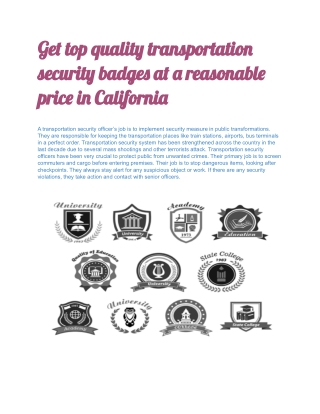 Get top quality transportation security badges at a reasonable price in California
