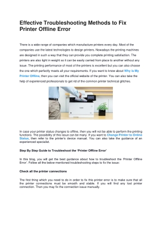 Effective Troubleshooting Methods to Fix Printer Offline Error