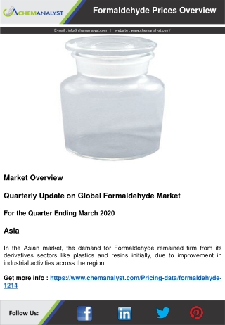 Formaldehyde Pricing, Prices, Price, News | ChemAnalyst