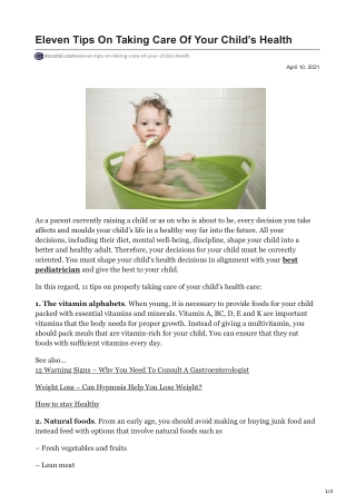 Eleven Tips On Taking Care Of Your Child’s Health