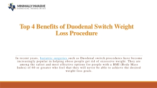 Top 4 Benefits of Duodenal Switch Weight Loss Procedure