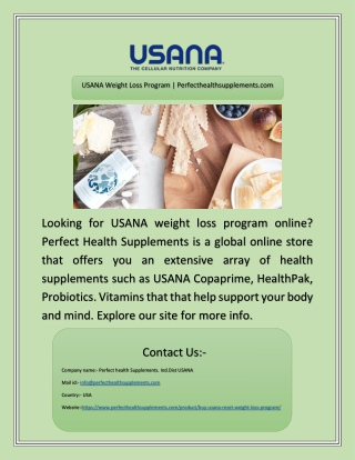 USANA Weight Loss Program | Perfecthealthsupplements.com