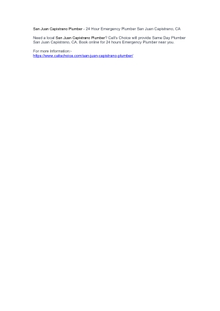 San Juan Capistrano Plumber - 24 Hour Emergency Plumber San Juan Capistrano, CA