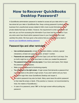 Recover lost passwords for QuickBooks Desktop