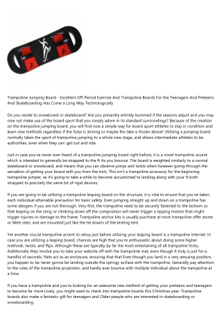 Trampoline Leaping Board - Best Off-Period Activity And Trampoline Boards For your personal Teens And Preteens And Skate