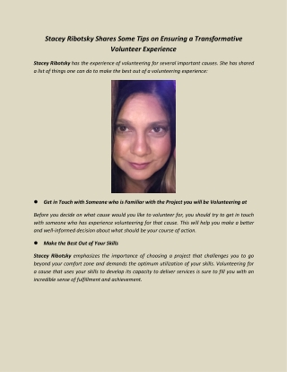 Stacey Ribotsky Shares Some Tips on Ensuring a Transformative Volunteer Experience