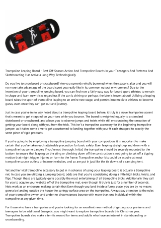 Trampoline Jumping Board - Perfect Off-Time Exercise And Trampoline Boards On your Teens And Preteens And Skateboarding