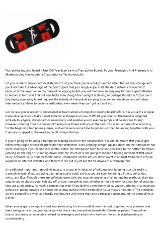 Trampoline Leaping Board - Fantastic Off-Season Action And Trampoline Boards To your Teenagers And Preteens And Skateboa