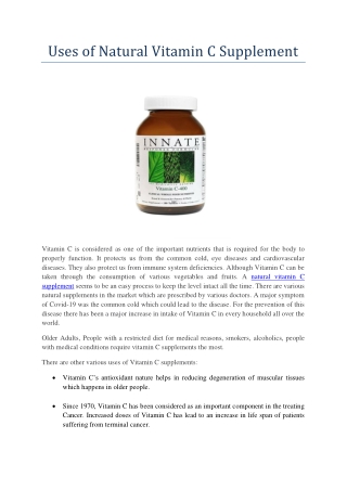 Uses of Natural Vitamin C Supplement