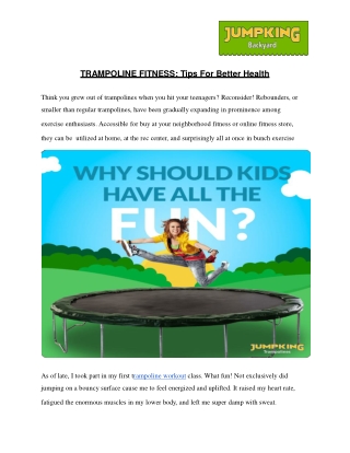 TRAMPOLINE FITNESS: Tips For Better Health