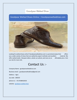 Goodyear Welted Shoes Online | Goodyearweltedshoe.com