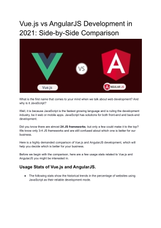 Vue.js vs AngularJS Development in 2021: Side-by-Side Comparison
