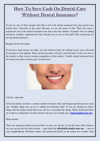 How To Save Cash On Dental Care Without Dental Insurance?