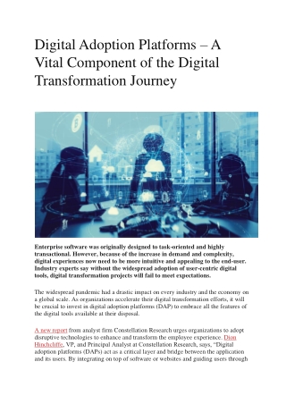 Digital Adoption Platforms – A Vital Component of the Digital Transformation Journey