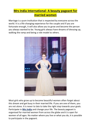 Mrs India International- A beauty pageant for married women