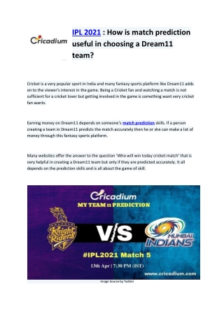 IPL 2021  How is match prediction useful in choosing a Dream11 team