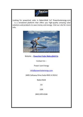 Powerloot Solar Bakersfield Ca | Powerlootenergy.com