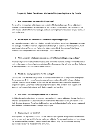 Frequently Asked Questions - Online Mechanical Engineering Course