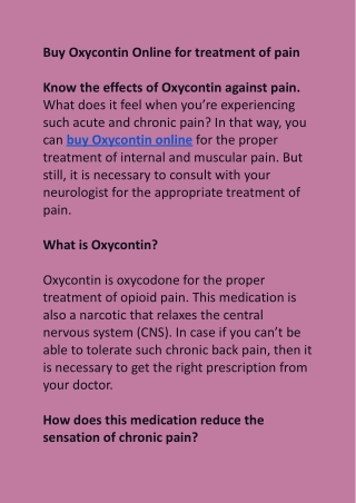 Buy Oxycontin Online for treatment of pain