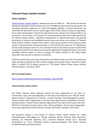 Telecom Power System Market Size, share, Analysis and forecast 2027