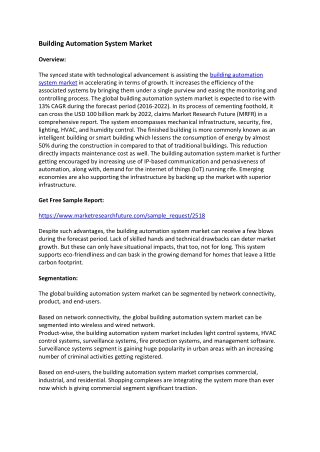 Building Automation System Market Size, share, Analysis and forecast 2027