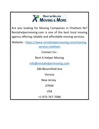 Find Local Moving Companies in Chatham, NJ