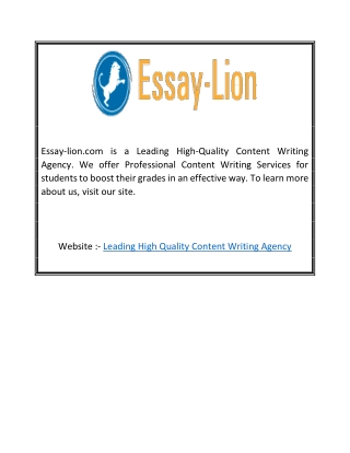 Leading High Quality Content Writing Agency | Essay-lion.com
