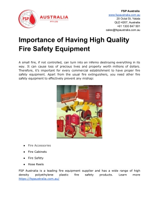 Importance of Having High Quality Fire Safety Equipment