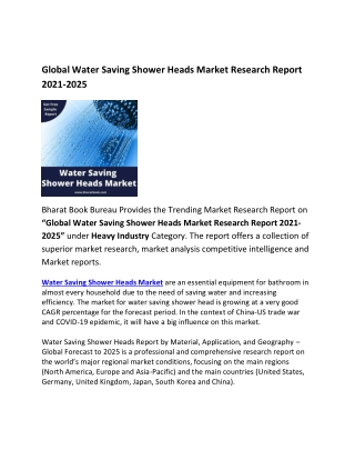 Global Water Saving Shower Heads Market Research Report 2021-2025