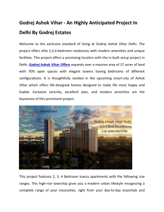 Godrej Ashok Vihar - Highly Anticipated Project In Delhi