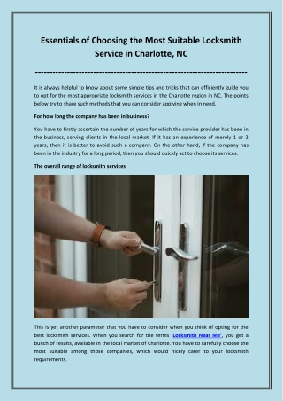 Essentials of Choosing the Most Suitable Locksmith Service in Charlotte, NC