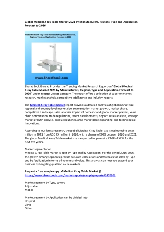 Global Medical X-ray Table Market Forecast to 2026