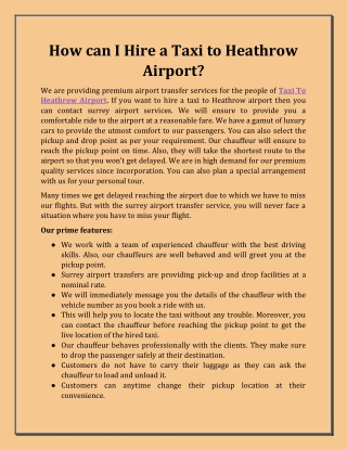 How can I Hire a Taxi to Heathrow Airport?