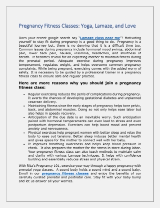 Pregnancy Fitness Classes: Yoga, Lamaze, and Love