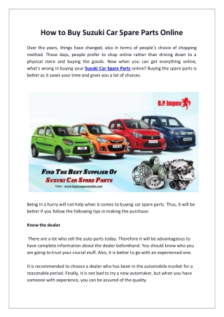 Buy Suzuki Car Spare Parts Online