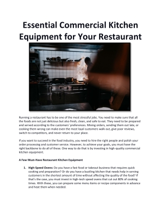 Tips to Choosing Restaurant Kitchen Equipment
